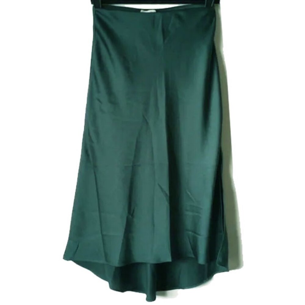 Abercrombie & Fitch Satin A-Line Flare High Low Midi Skirt XXSP Green Side Slit